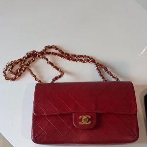 Chanel Red Quilted Crossbody Bag with Gold Chain